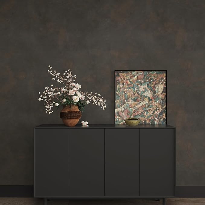JSEVEM 31"×354" Large Size Extra Thick Wide Dark Brown Tan Grey Rusty Concrete Wallpaper Peel and Stick Metallic Concrete Contact Paper Vinyl Wrap Tile Stickers for Bedroom Bathroom Office Room Walls