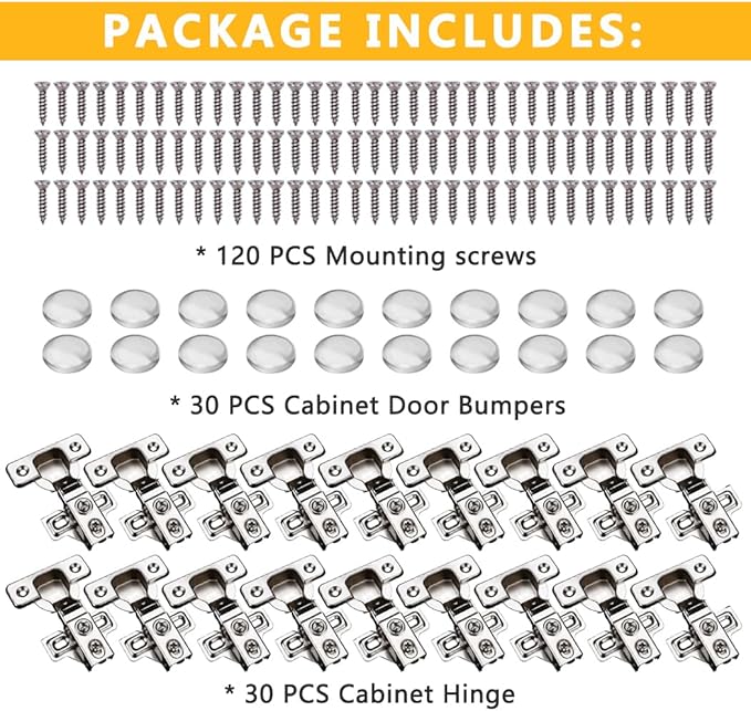 30 Pack Soft Close Cabinet Door Hinges for 1/2" Partial Overlay Cupboard, 100 Degree Opening Angel, Stainless Concealed Kitchen Cabinet Hinges with Mounting Screws and Manual