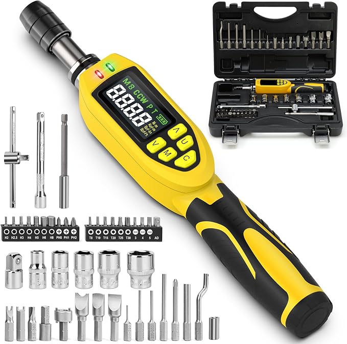 46-Pc Digital Torque Screwdriver, 3.5-70.8 in-lb, ±1% Precision Electronic Torque Screwdriver Set with Buzzer & LED, 1/4" Inch Pound Torque Driver with S2 Bits for Bike Repair & Scope Mounting