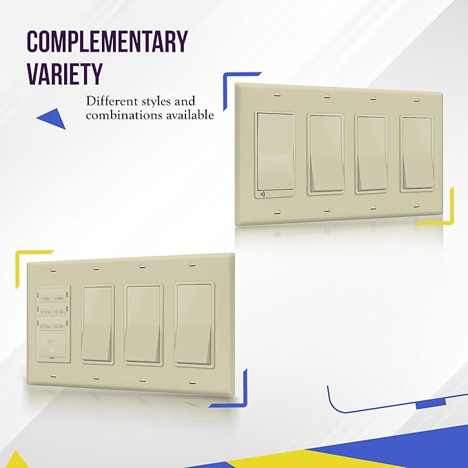 ENERLITES Decorator Light Switch or Receptacle Outlet Wall Plate, Gloss Finish, Size 4-Gang 4.50" x 8.19", Unbreakable Polycarbonate Thermoplastic, UL Listed, 8834-I, Ivory