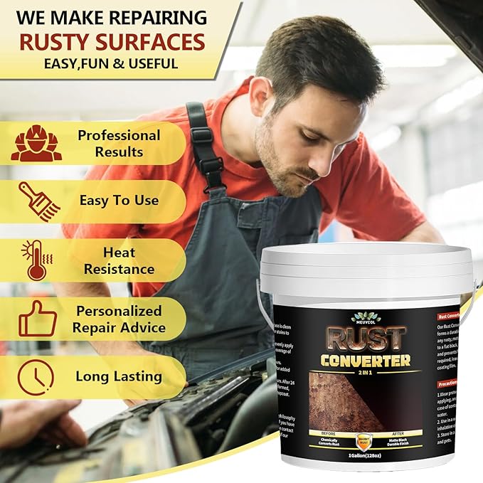 2-in-1 Rust Converter & Metal Primer - 1 Gallon Black Rust Paint Inhibitor for Metal, Ultra Car Rust Reformer & Encapsulator, Long-Lasting Anti Rust Conversion Coating, Heat Resistance