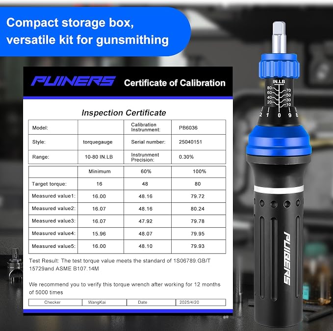 25-Piece Inch Pound Torque Screwdriver Set 1/4 Drive,10-80 In.lb Torque Screwdriver for Gunsmithing,Electronics, Bikes, Motorcycles & DIY Projects