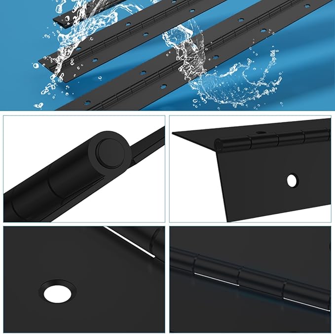 20Inch Black Continuous & Piano Hinges, 2PCS Heavy Duty Stainless Steel Piano Hinge with Hole, 0.05" Thickness/1.2" Open Width Folding Cabinet Door Butt Hinge