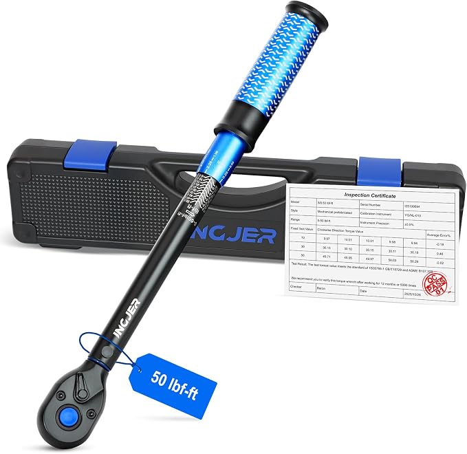 3/8 Torque Wrench, 5-50Ft.Lb, UPGRADE torque wrench car | 6.8-67.8Nm, ±3% Precision Dual-Direction, 72 Tooth Click Adjustable Torque Wrench for moto Truck Car Tire Maintenance, Blue