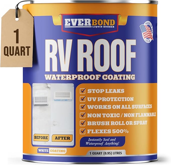 RV Roof Coating - Liquid Rubber RV Roof Sealant for Camper Roofs, Trailers, Motorhomes, and Metal Buildings - Temperature Reducting White -1Quart
