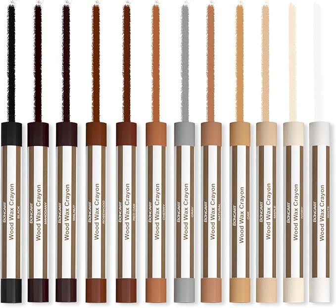 Boncart Wood Filler Sticks,12colors Wood Wax Crayons for Repairing Scratches, Scuffs, Cracks, and Nail Holes on Wood Furniture, Floors, Cabinets, Tables, and Doors