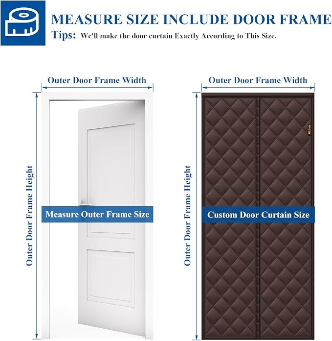 Customizable Magnetic Thermal Insulated Door Curtain, 5 Layers Oxford&Cotton Cover Blanket Insulation for Winter/Doorway/Attic/Patio/Sliding Glass/Front/Back/French Doors, Keep Cold Air Out, Brown