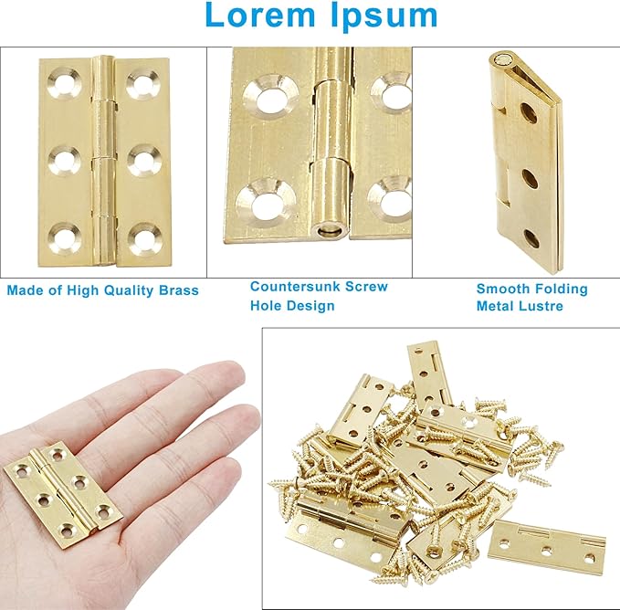 12Pcs Mini Solid Brass Hinges,1.5 Inch Mini Solid Brass Butt Hinges,Small Folding Butt Box Hinges,Brushed Gold Interior Door Hinges for Chest Wood Box Cabinet Door