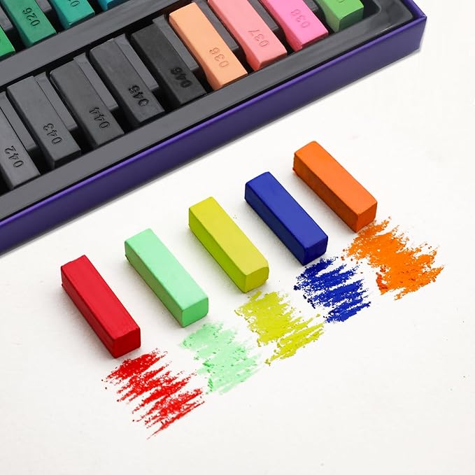 Artecho 50pcs Soft Pastels, 48 Colors Including 4 Fluorescent Colors, Extra Free Black & White, Square Chalk for Drawing, Blending, Layering, Shading, Pastels Art Supplies