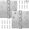 2 Packs of Square 4x4inch Black Stainless Steel 3MM Thickened Door Hinges, Bearing Door Hinges, Window Hinges, Indoor and Outdoor Hinges with Screws