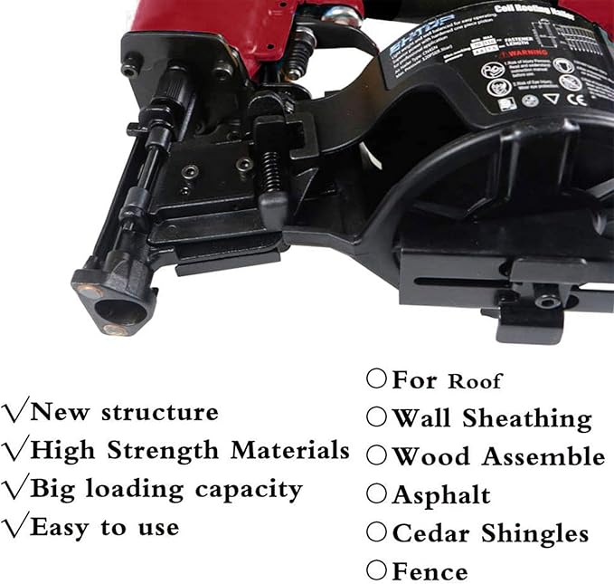 CN45N Roofing Nailer, 15 Degree Roofing Nail Gun, 3/4-Inch to 1-3/4-Inch Coil Nails, 120-pcs Load Capacity Coil Nailer in Red