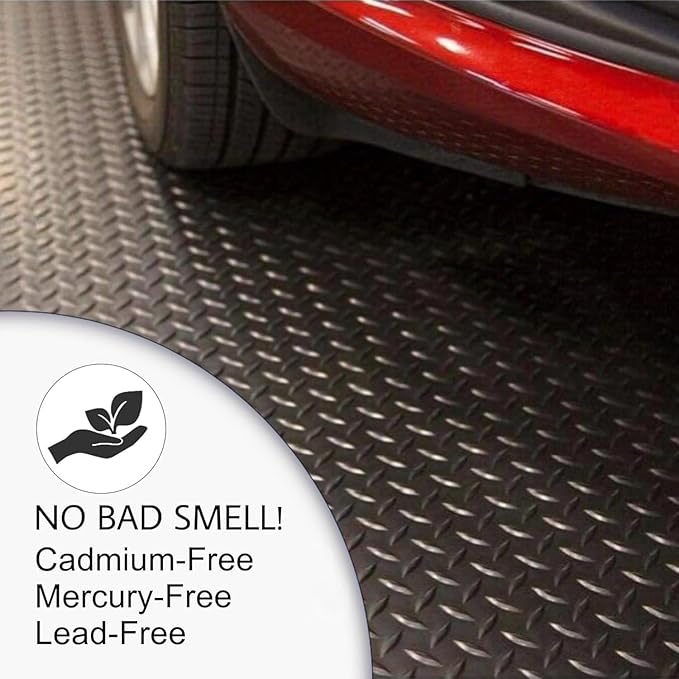 SEAL 4 x 8 Ft Premium Garage Floor Mat, Solid 2.8mm Thick Lay-Flat Gray Commercial Grade Heavy Duty Parking Mat for Garage Floor, Golf Cart, Water/Stain Resistant Runner (Embossed Diamond Plate)