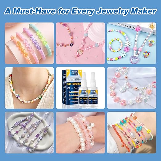 Meuvcol Jewelry Bracelet Glue for Elastic String Knot,2 Pcs Clear Clay Beads Glue for Bead Charms, Punctuation Beads, Jewelry Bracelet Making Supplies Kit for Plastic Bracelet Stretchy Cord (100g)