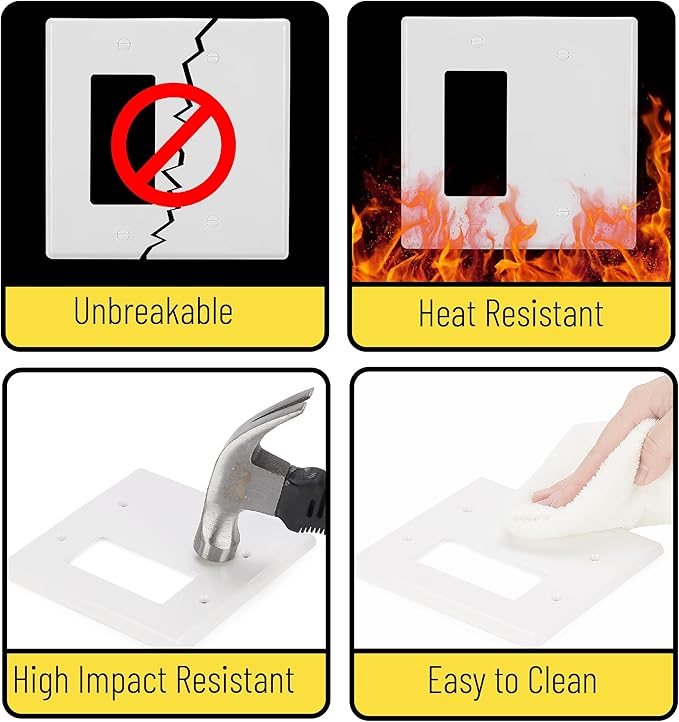 Bates- Combination Wall Plate, 2 Pack, 4.8"x4.9", Decorator/Blank, White Unbreakable Polycarbonate Thermoplastic, 2 Gang Wall Plate for Electrical Outlets
