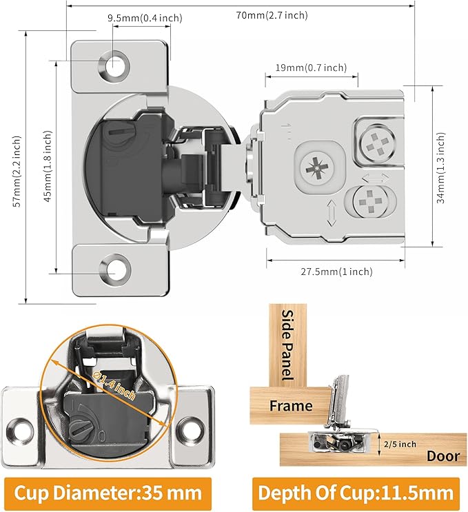 Chibery 60 Pack 1" Overlay 4D Soft Close Concealed Hinges for Face Frame Door, Adjustable Closing Speed, Smooth Slow Self Close Hinges, Satin Nickel, 105° Open Angle Stainless Steel Cabinet Hinges