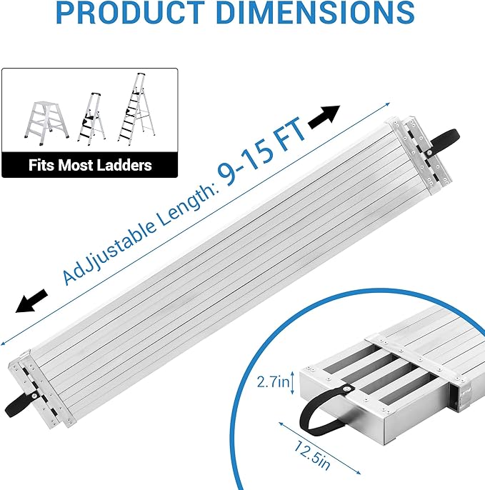 9-15FT Aluminum Telescoping Plank, 440Lbs Capacity, Extension Scaffolding Plank with Skid-Proof Platform Scaffold Ladder Accessory