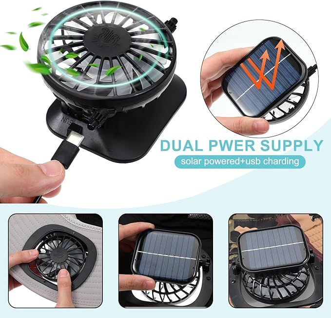 Glitopper 2 Set Wide Brim Solar Fan Hats with 2 Solar Fan and Arm Sleeves Set Outdoor Fishing Bucket Hat for Men Women Hiking