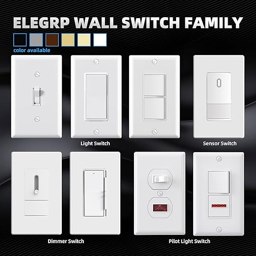 ELEGRP 4 Way Toggle Light Switch, 15 Amp, 120-277V, Toggle Framed AC Quiet Switch, in Wall On/Off Switch, Self-Grounding, Residential and Commercial Grade, UL Listed (10 Pack, Glossy White)