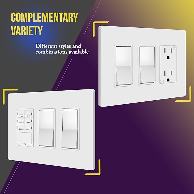ENERLITES Screwless Decorator Wall Plates Child Safe Outlet Covers, Gloss Finish, Medium Size 3-Gang 4.88" H x 6.77" L, Unbreakable Polycarbonate Thermoplastic, SI8833M-W, White