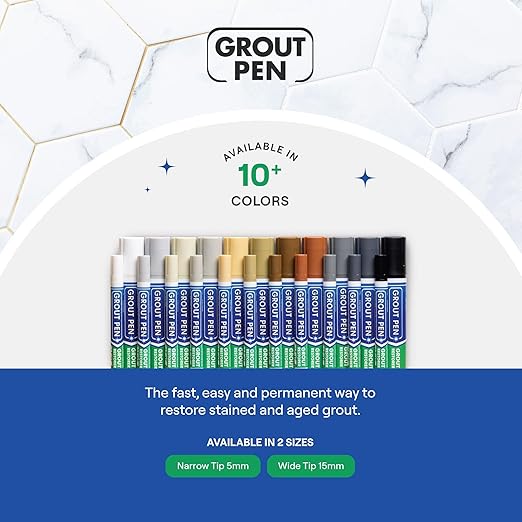 Grout Pen Brown Tile Paint Marker: Waterproof Grout Paint, Tile Grout Colorant and Sealer Pen - Narrow 5mm, 2 Pack with Extra Tips (7mL) - Brown