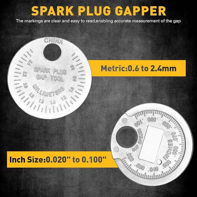 6-Piece 3/8" Drive Spark Plug Socket Set with Spark Plug Gapper, SAE & Metric, 5/8", 3/4", 13/16", 14mm, 18mm, CR-V Sockets with Rubber Holding Rings