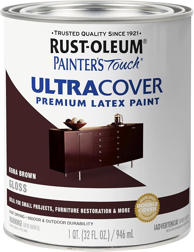 Rust-Oleum Brush On Enamel Paint 1977502 Painters Touch Latex, Gloss Kona Brown, 32 Fl Oz (Pack of 1)