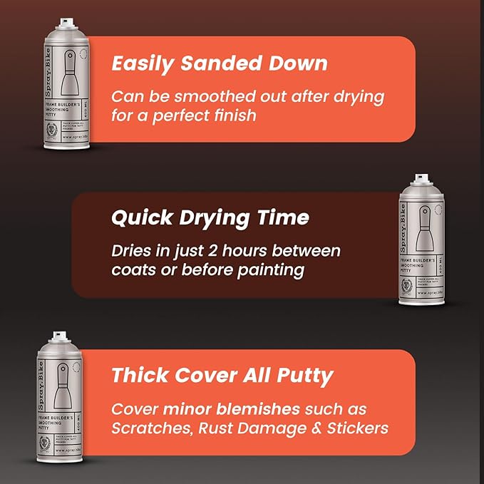 Spray.Bike Frame Builder's Smoothing Filler Spray Paint | Metal Repair Putty for Bike Painting & Repair | Easy Use, Durable, Requires Only 1 Coat | Bike Repair Tools | Gray Spray Putty, 400ml