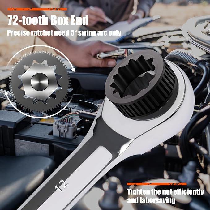 Egofine 16mm Ratcheting Combination Wrench Metric, Industrial Grade Gear Spanner with 12-Point Design, 72-Tooth Ratchet, Chrome Vanadium Steel