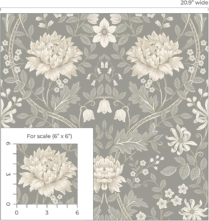NextWall Honeysuckle Trail Floral Peel and Stick Wallpaper (Daydream Grey)