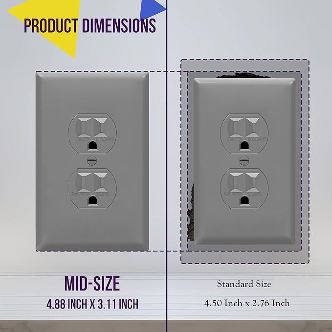 ENERLITES Duplex Receptacle Outlet Wall Plate, Electrical Outlet Cover, Gloss Finish, Mid-Size 1-Gang 4.88" x 3.11", Unbreakable Polycarbonate Thermoplastic, UL Listed, 8821M-GY, Gray