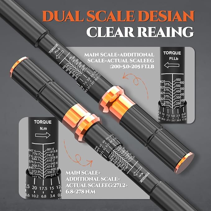 3/4 Torque Wrench Drive Loud Click (100-650 Ft.Lb/ 135.6-881.4 N.m) | ±3% Accuracy Dual-Direction Dual-Scale CR-V for Heavy Duty Car Truck Lug Industrial Bolt Machinery Repair with Storage Case