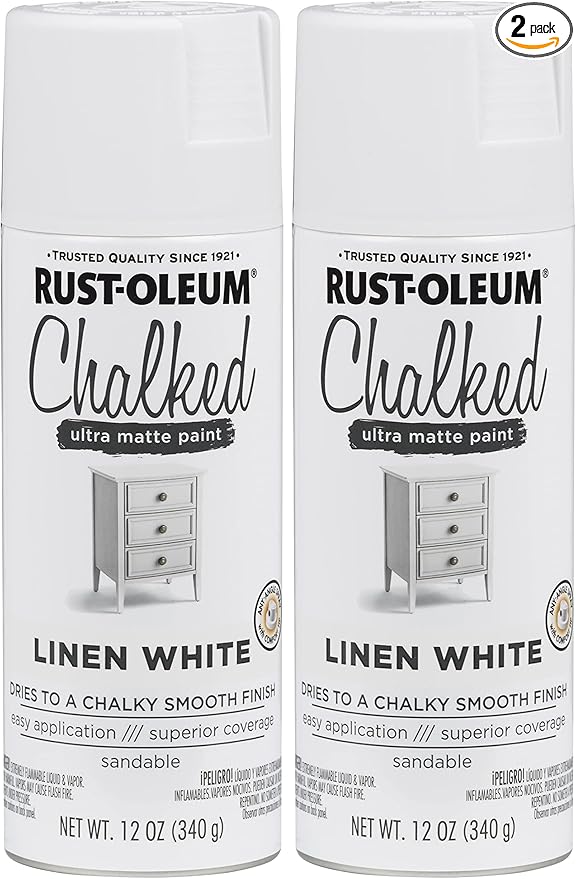 Rust-Oleum 302591 Chalked Spray Paint, 12 oz, Linen White Ultra Matte, 12 Ounce (Pack of 2)