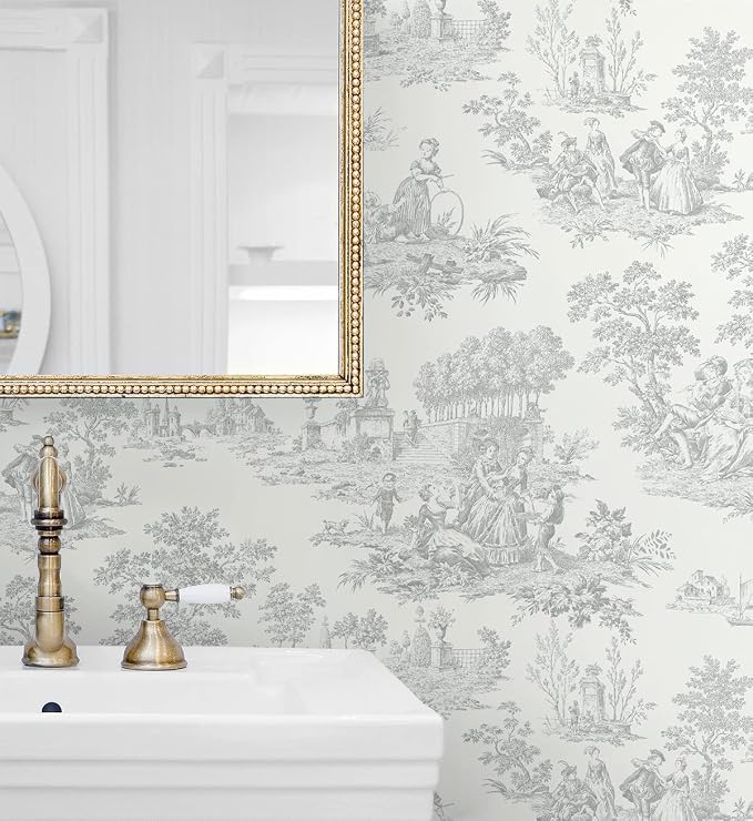 NextWall Chateau Toile Peel and Stick Wallpaper (Argos Grey)