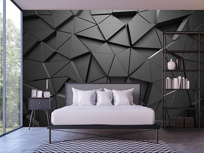 Cliouar-Black Geometric Figures 3D Wallpaper Mural 182" x 122"(Not Peel and Stick)