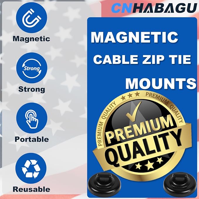 Magnetic Cable Clips Multipurpose Zip Ties Mount Base Holder Black Wire Cable Holder Management for Home Office Marine Electrical Wiring (Black, 5 Piece)