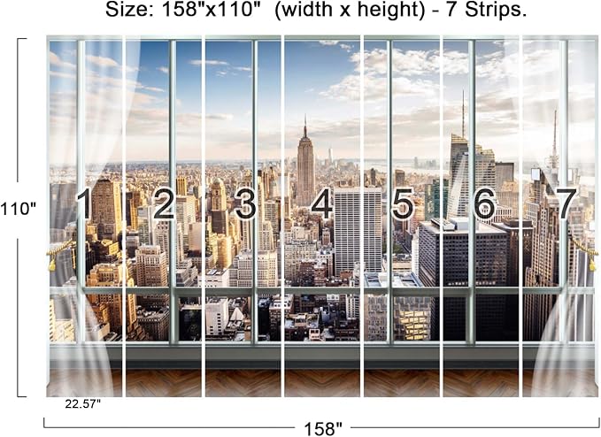 Cliouar-3d Window Building Bedroom Living Room Mural Wallpaper 158" x 110"(Not Peel and Stick)