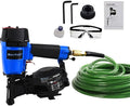 CN45N Roofing Nailer with 100Ft Air Hose, 15 Degree Roofing Nail Gun, 3/4-Inch to 1-3/4-Inch Coil Nails, 120-pcs Load Capacity Coil Nailer in Blue