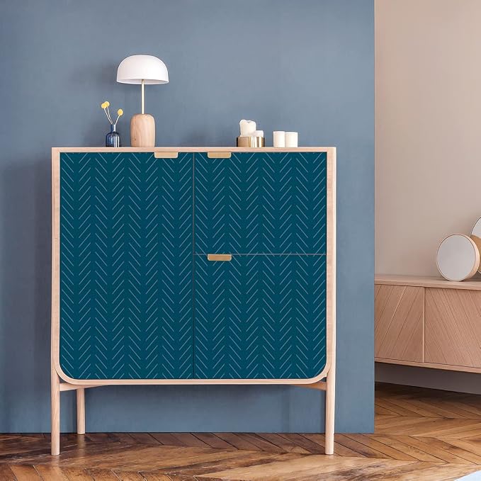 Erfoni Blue Peel and Stick Wallpaper Modern Herringbone Contact Paper | 17.7inch x 236.2inch Geometric Removable Wallpaper Peel and Stick Line Self Adhesive Contact Paper for Bathroom Decor