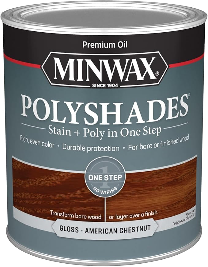 Minwax PolyShades Wood Stain + Polyurethane Finish – Quart, American Chestnut, Gloss