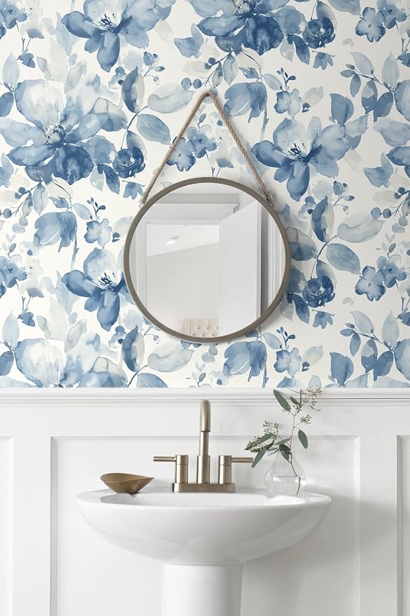 NextWall Watercolor Flower Peel and Stick Wallpaper (Bluestone)