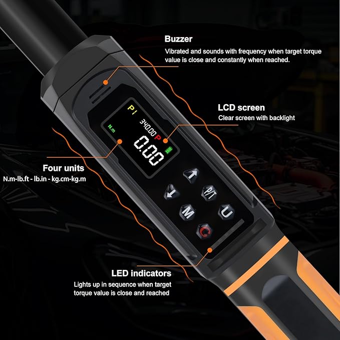 Uharbour Digital Torque Wrench Set 1/2" & 3/8" Drive 2 Pcs | ±1% Accuracy Electric Wrench Set, 3.8-250.8 & 0.66-44.29 Ft.lb, LED Alert