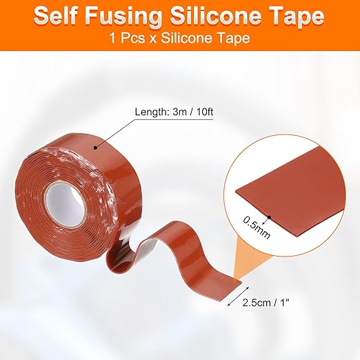 uxcell Self Fusing Silicone Tape, 1" x 10ft Waterproof Water Leak Sealing Tape for Plumbing Pipe Hose Repair Handles, Red (0.5mm Thick)
