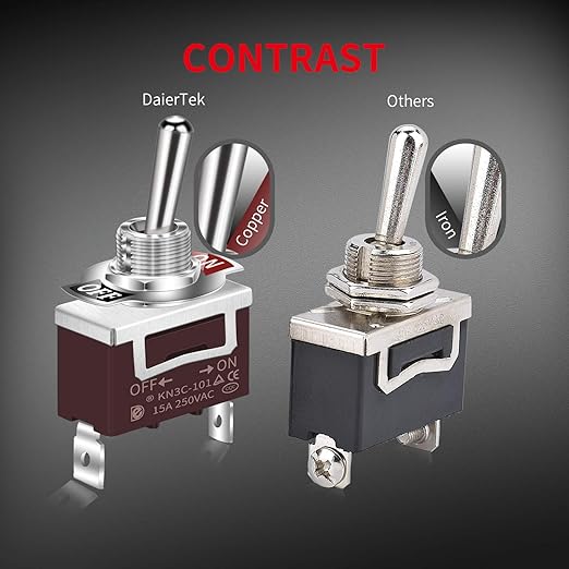 DaierTek SPST Waterproof Toggle Switch 12V DC 30A 125VAC 20A Marine Heavy Duty 2 Pin ON Off Spade Terminals for Automotive Car Boat -2 Pack