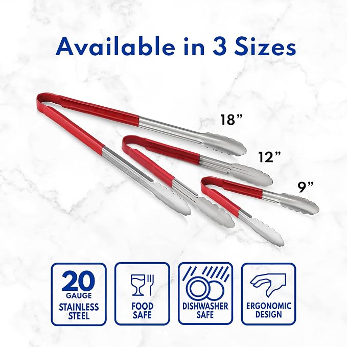 New Star Foodservice 9 Inch Utility Spring Tongs, Set of 12, Commercial Restaurant Grade Stainless Steel Tongs with Green Vinyl Coated Handles