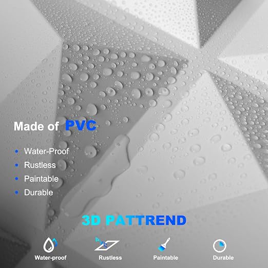 20 Pack 3D Wall Panels for Interior Wall Decor, 12''x12'' White Accent Diamond Panels for Gaming Room Bedroom TV Background, White