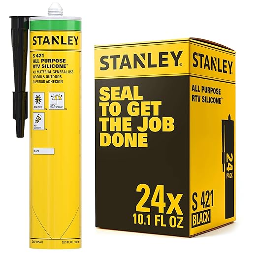 Stanley S421 All-Purpose RTV Silicone Sealant (24 x 10.1 fl.oz.) – 100% Waterproof Black Caulk | Industrial-Grade Silicone for Kitchen, Bathroom, Shower, Window, Door, Indoor & Outdoor Use | 24 Pack