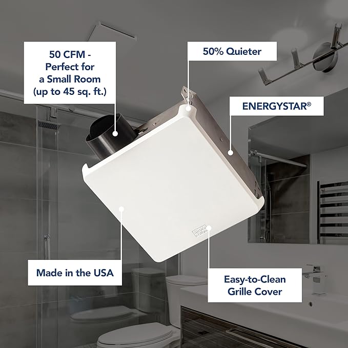 Broan-Nutone® 688E Bathroom Exhaust Fan, 50 CFM Energy Star Exhaust Fan, 2.0 Sones