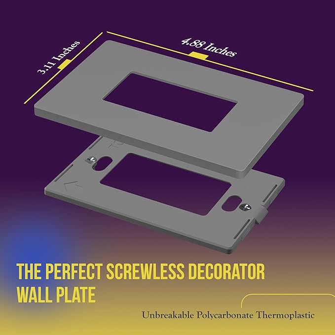 ENERLITES Screwless Decorator Wall Plate Child Safe Outlet Cover, Gloss Finish, Medium Size 1-Gang 4.88" H x 3.11" L, Unbreakable Polycarbonate Thermoplastic, SI8831M-GY-10PCS, Grey
