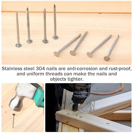 Tandefio 2 Pounds Box 1-1/2 Inch Siding Nails 304 Stainless Steel Roofing Nails Flat Head Hardware Nail Shingles Roofing Tile and Slating Nail for Wall, Siding, Hardware, Cedar Wood, Decking