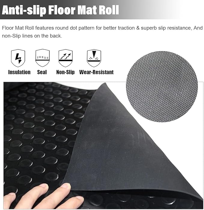 3mm Coin-Grip Rubber Flooring Roll - Easy to Cut Waterproof Anti-Slip Mat, Heavy Duty Floor Protection for Garage, Gym, Stable, Basement, Kennel, 4' x 6'